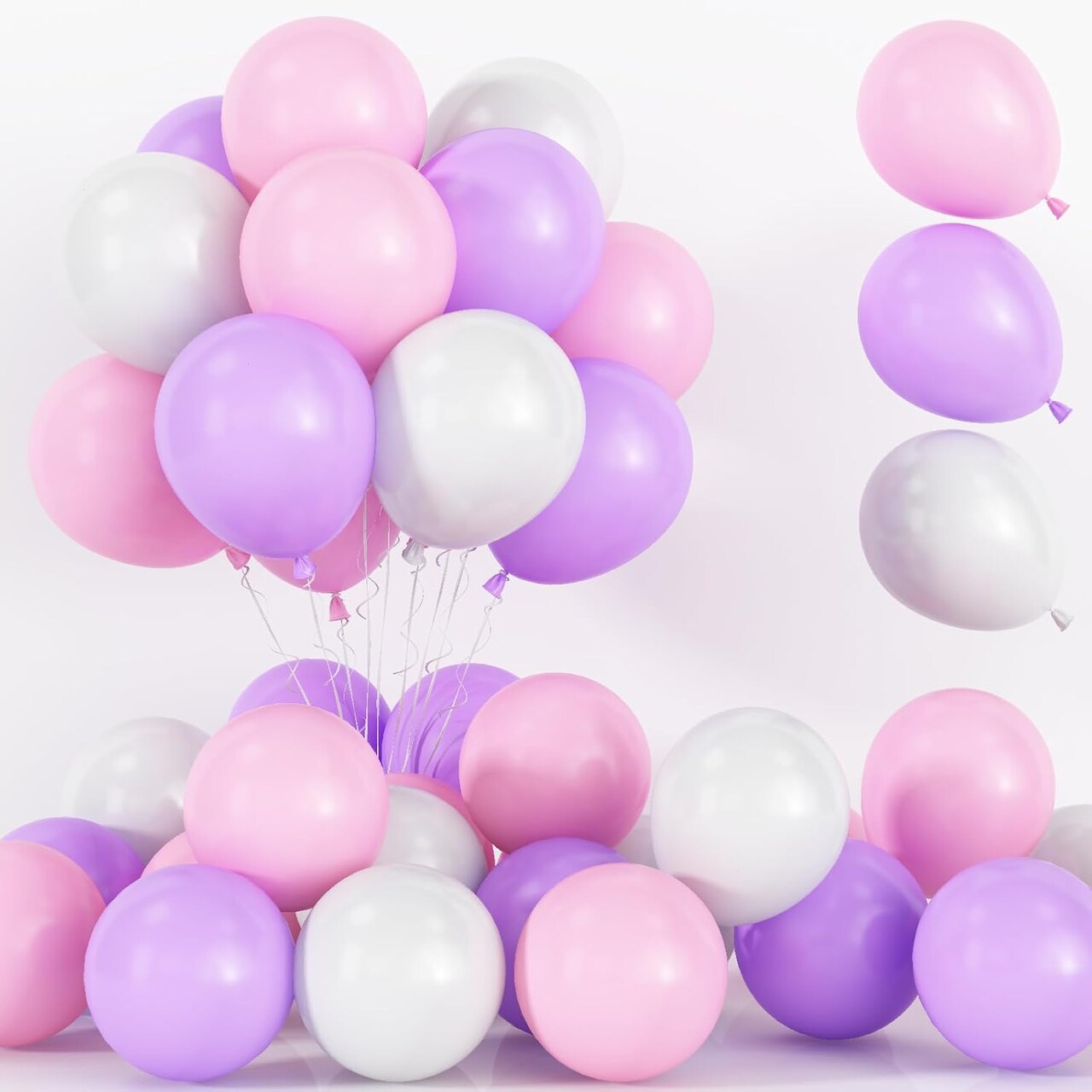 75-Pack Pink & Purple Balloons – Pastel & White Latex Party Balloons for Birthday, Baby Shower & Wedding